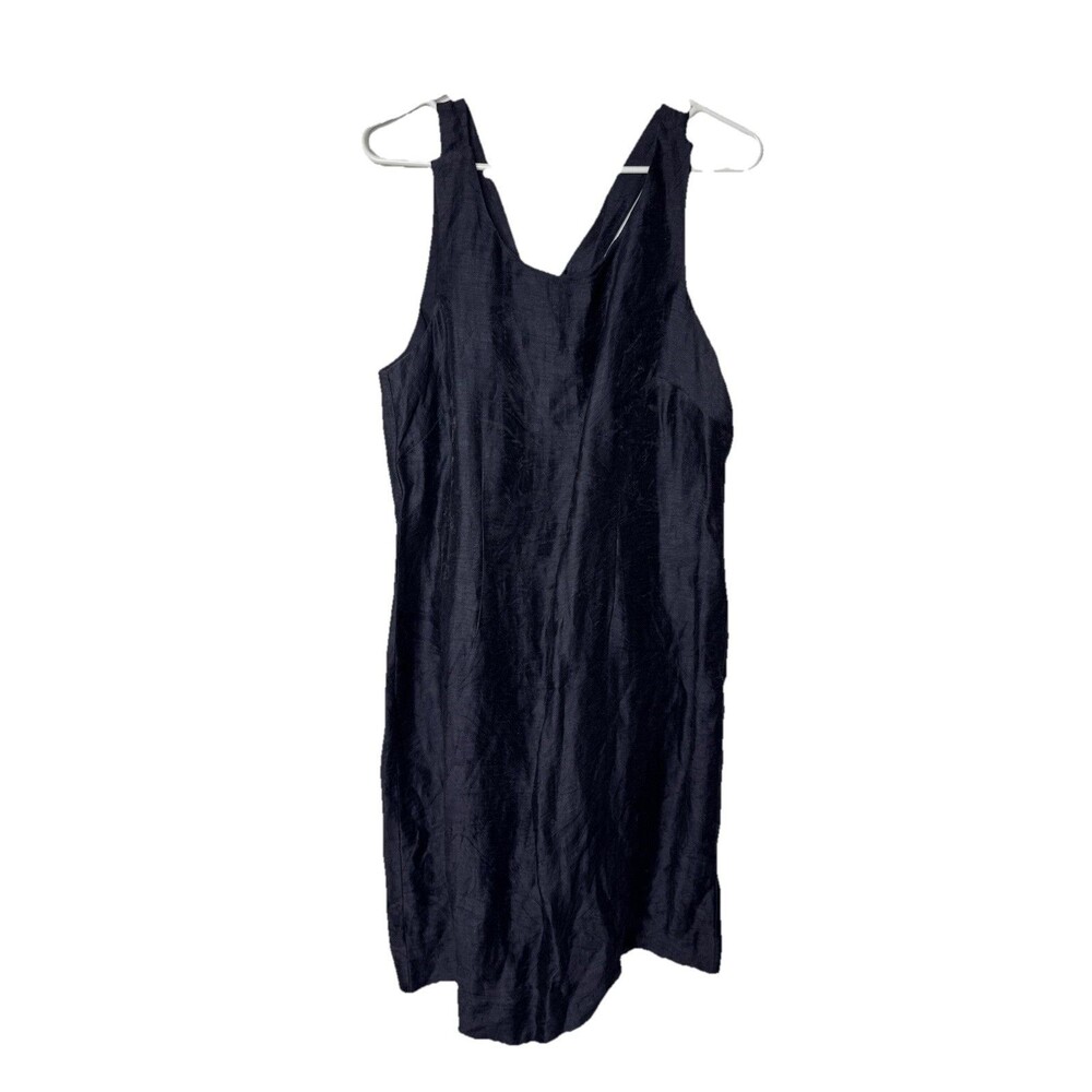 New Coldwater Creek Linen Textured Dress 14 Lagenlook Coastal Grandma Lined Blue